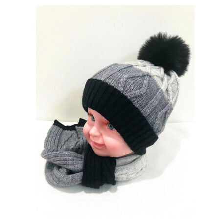 Kids Winter Hat and Scarf Set Black/Gray