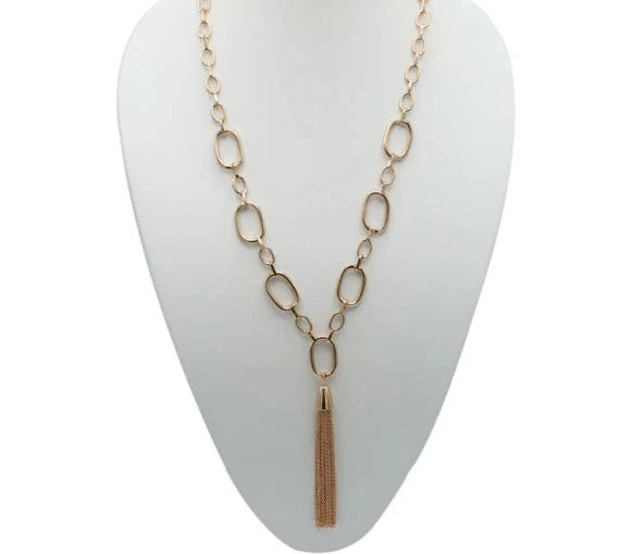 Rose Gold chain Link with Tassel Long Necklace