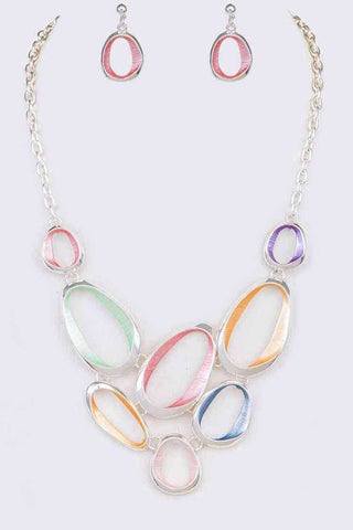 Mix Color Enamel Earring & Statement Necklace Set Silver/Multi