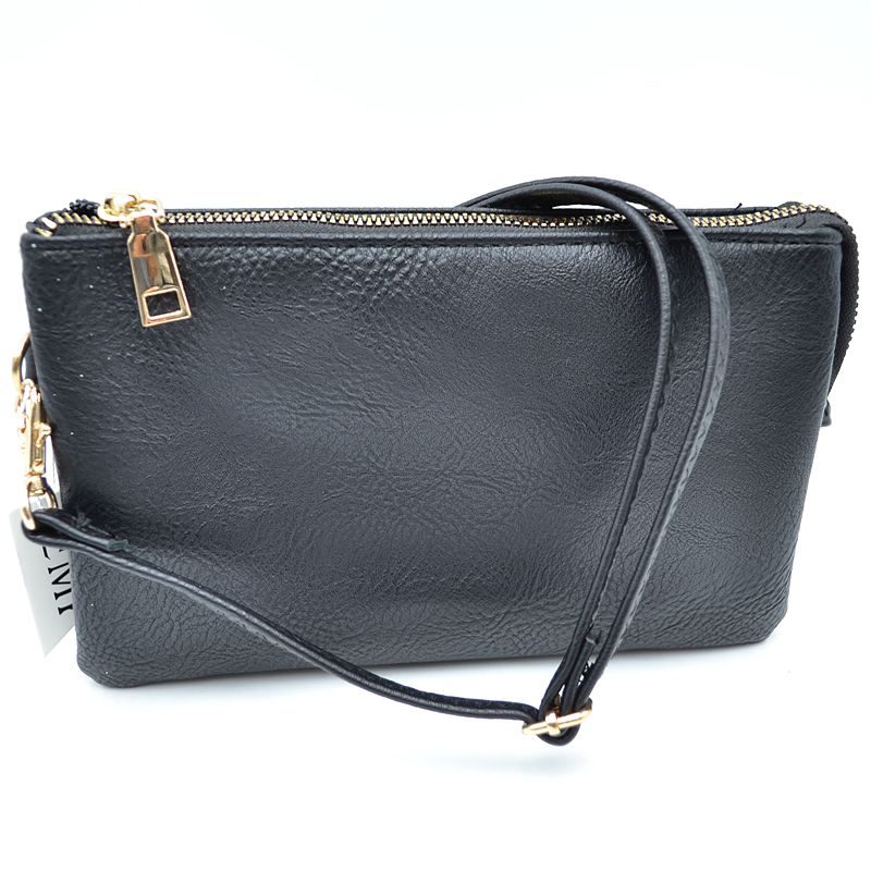 Large Wristlet with Convertible Cross Body Strap - Black