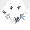 Colored Metal Flower Necklace and Earring Set