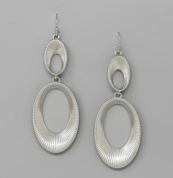 Oval Hoop Ribbed Texture Metal Earrings Silver