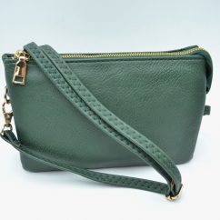 Large Wristlet with Convertible Cross Body Strap - Dark Green
