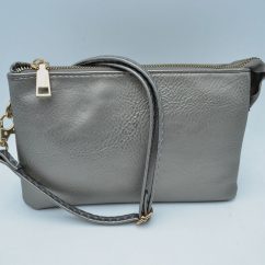Large Wristlet with Convertible Cross Body Strap - Dark Silver